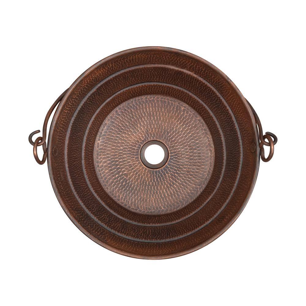 Premier Copper Products Bucket Hammered Copper Round 16 in. Vessel Sink with Handles in Oil Rubbed Bronze VR16BUDB