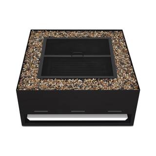 Real Flame Trey 36 in. W x 36 in. L Outdoor Square Powder Coated Steel Wood-Burning Fire Pit in Black with Decorative Pebbles 965-BLK