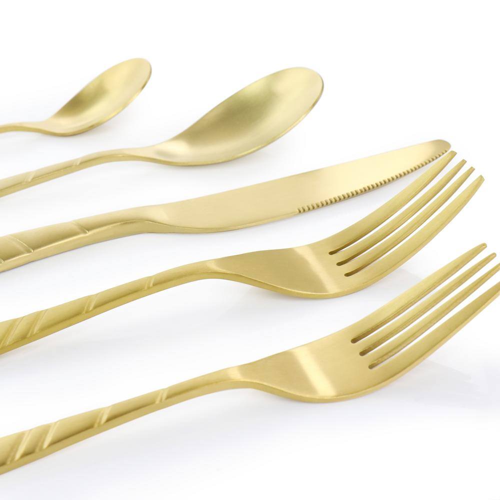 MegaChef La Vague 20-Piece Matte Gold Flatware Utensil Set 1810 Stainless Steel Silverware Metal (Service for 4) 985112468M