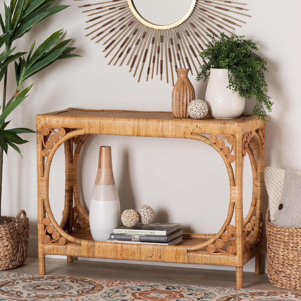 bali   pari Ramona Modern Bohemian Light Honey Rattan Console Table