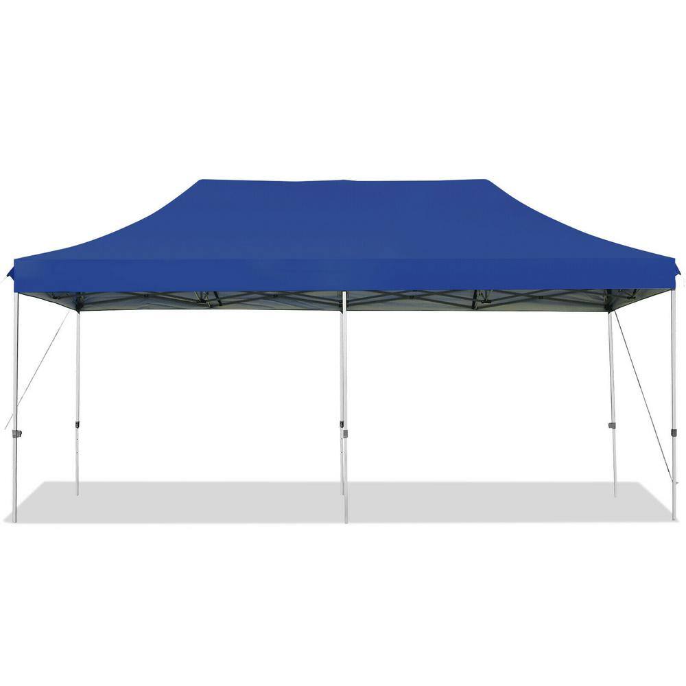 10 ft. x 20 ft. Blue Adjustable Folding Heavy-Duty Sun Canopy with Carrying Bag HY-OP70659BL