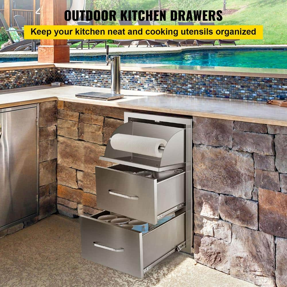 VEVOR Outdoor Kitchen Drawers 17 in. W x 30 in. H x 21 in. D Mount Triple BBQ Drawers with Handle BBQ Island Drawers 30X17YC3CBXGCTG01V0