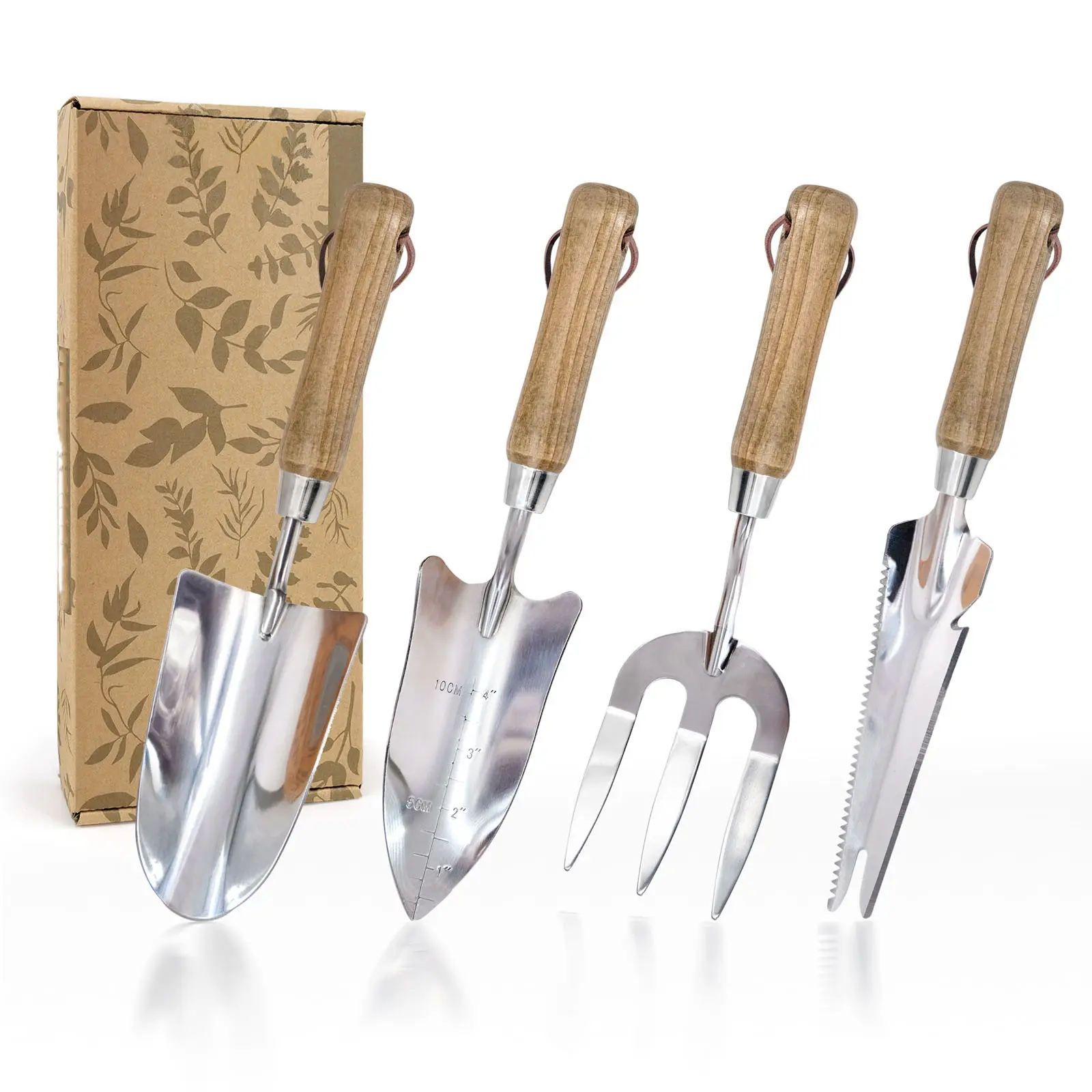 Stainless Steel Garden Hand Tools Set Of Four Pieces Garden Weeder Hoe Wooden Handle Garden Tools Set