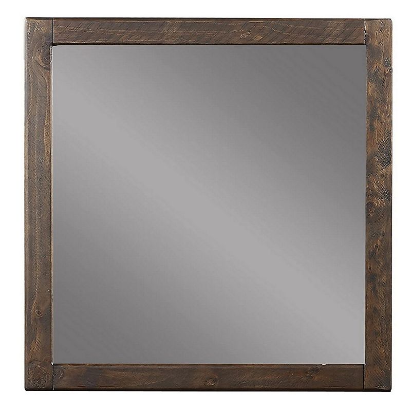 Rough Sawn Texture Wooden Frame Rectangular Dresser Mirror， Espresso Brown