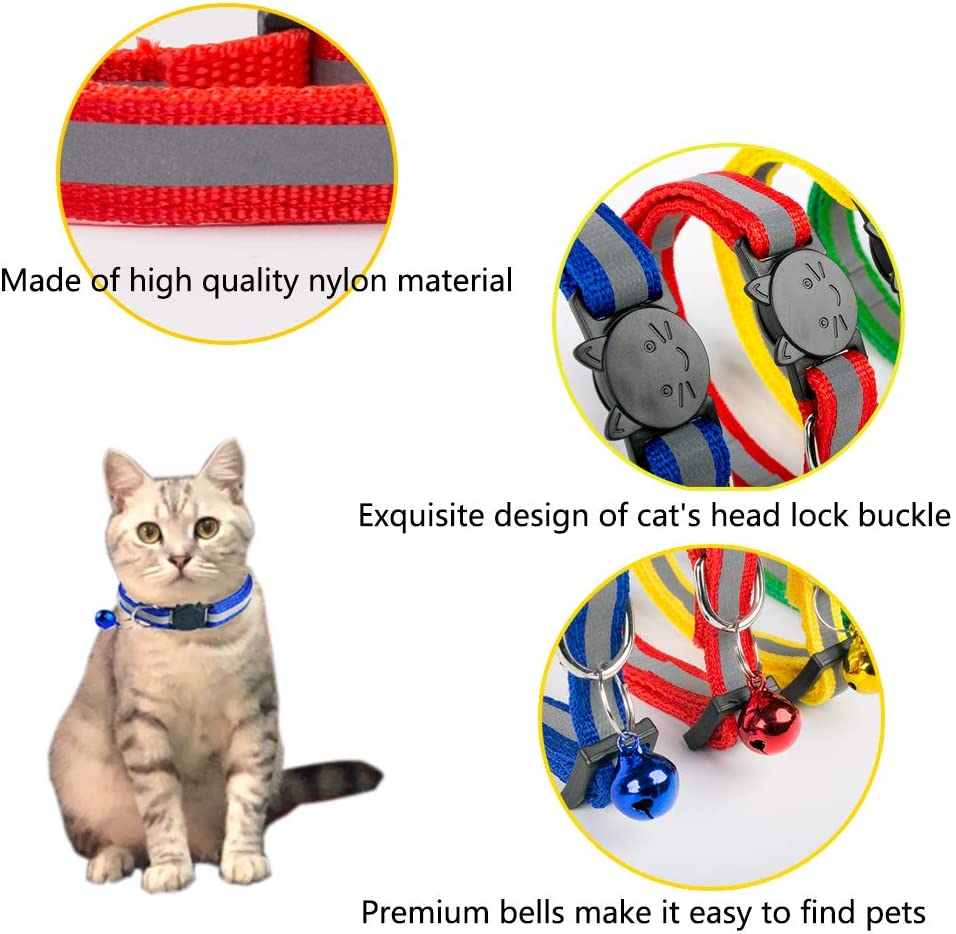 TCBOYING Breakaway Cat Collar with Bell， Mixed Colors Reflective Cat Collars - Ideal Size Pet Collars for Cats or Small Dogs