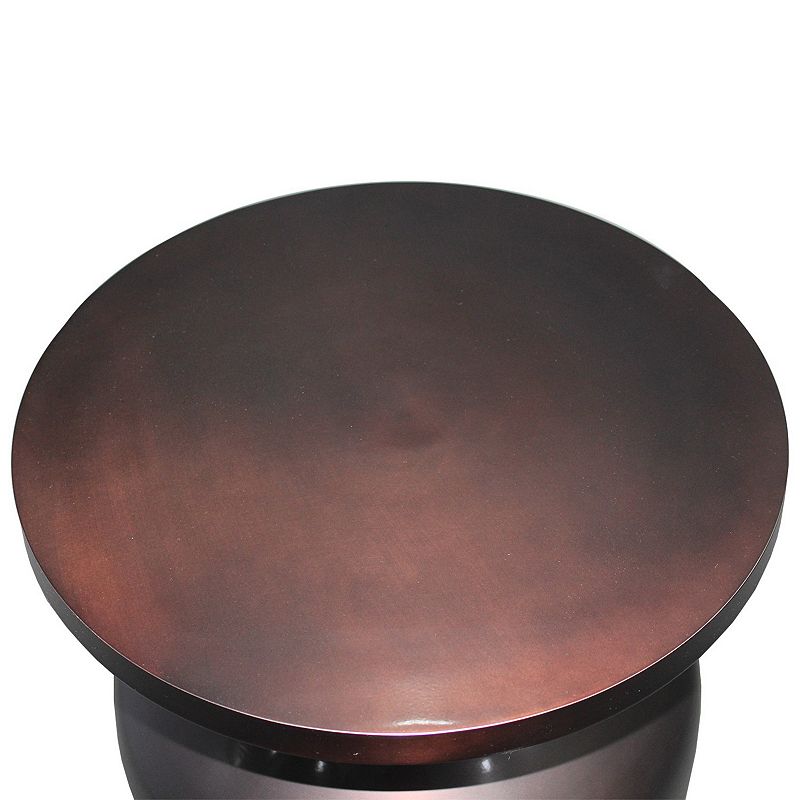 24 Inch Metal Frame End Table with Round Top and Bottle Shape Base， Garnet Red