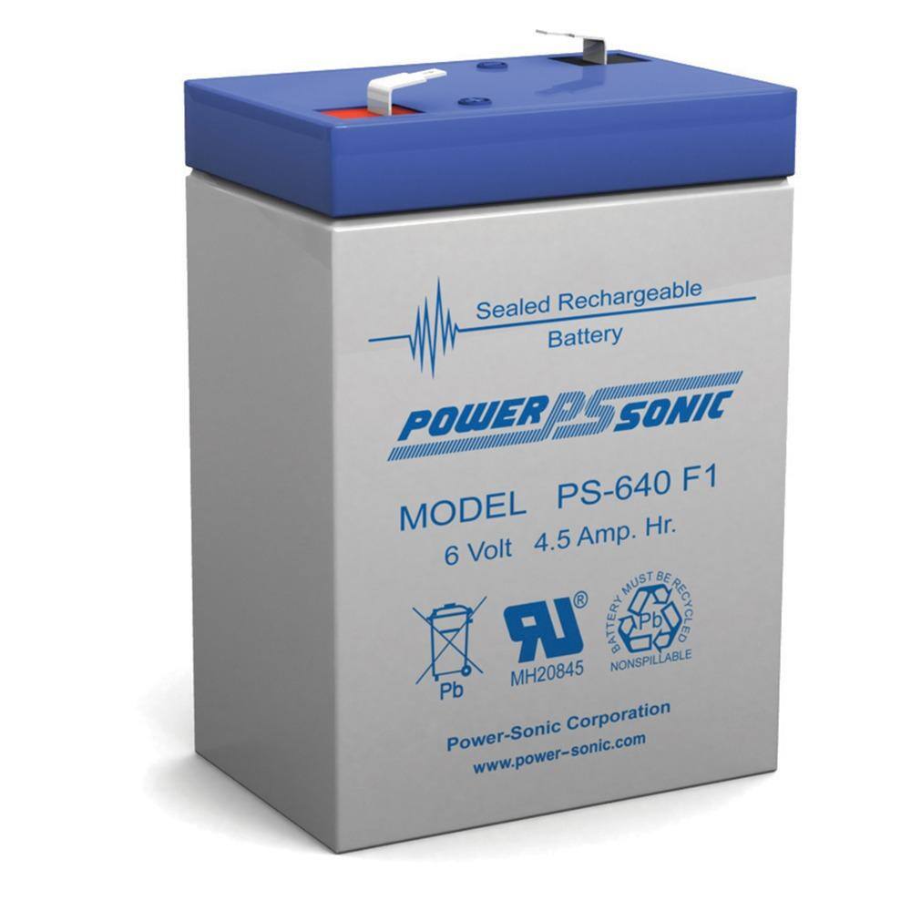 Power-Sonic 6-Volt 4.5 Amp Hour Rechargeable Sealed Lead Acid Battery PS-640F