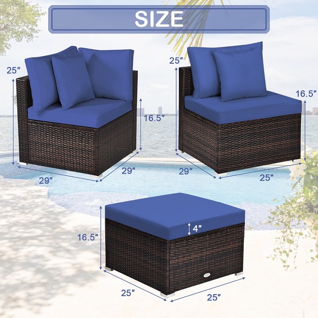 Costway 4pcs Patio Rattan Furniture Set Sofa Ottoman Cushion Garden Deck Navy