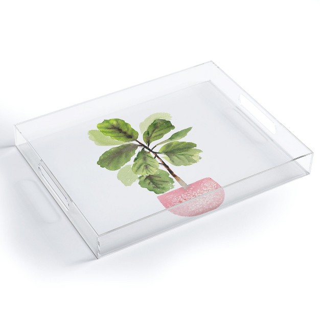 Summer Sun Home Art Fiddleleaf Fig Watercolor Acrylic Tray Deny Designs