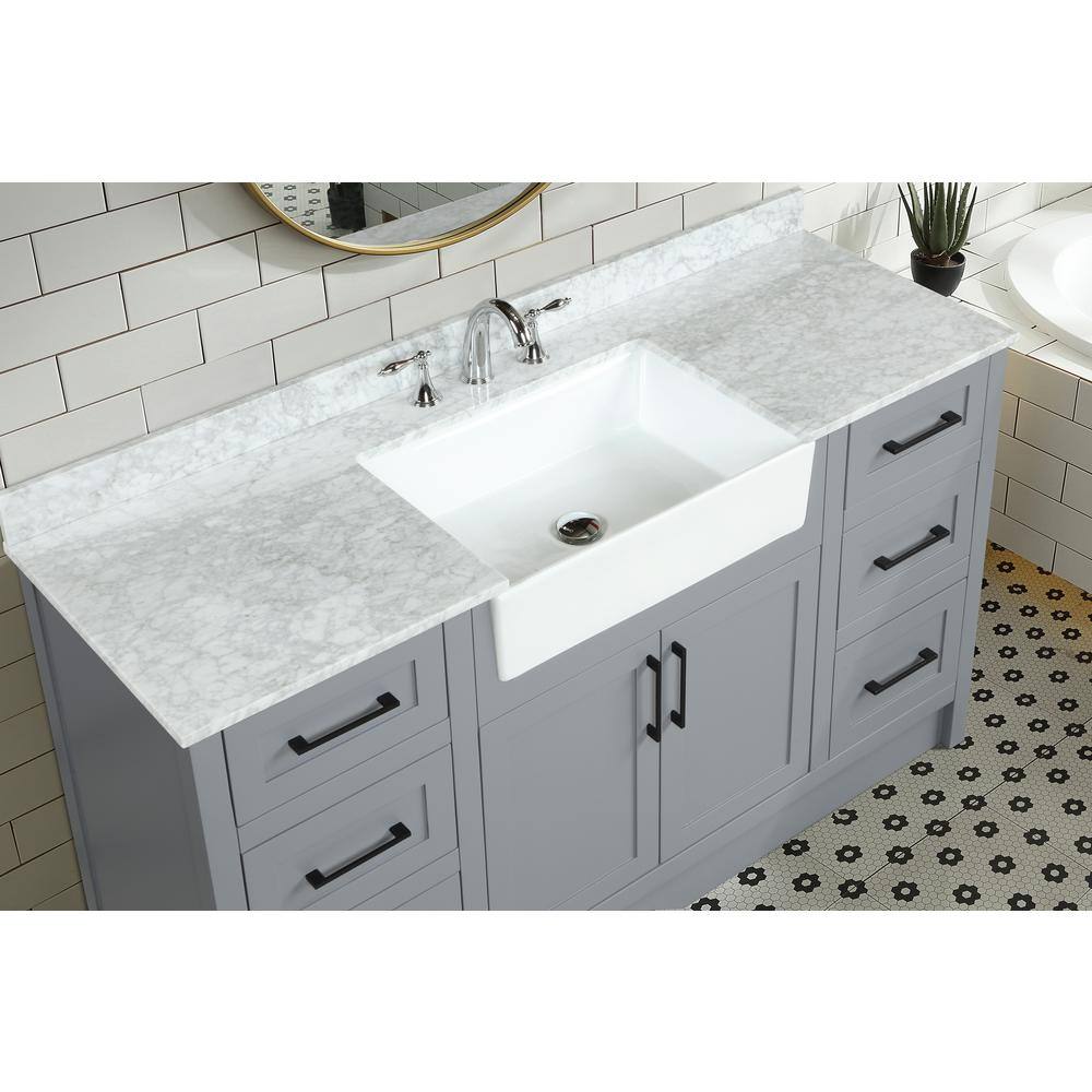 Ari Kitchen and Bath Laguna 60 in. Single Bath Vanity in Gray with Marble Vanity Top in Carrara White with Farmhouse basin AKB-LAGUNA-60-GRY