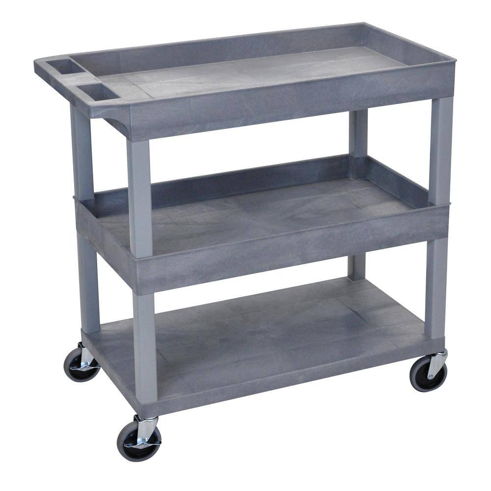 Luxor 35.25 in. W x 18 in. D x 36.25 in. H with 2-Tub and 1-Flat Shelf Utility Cart in Gray EC112-G