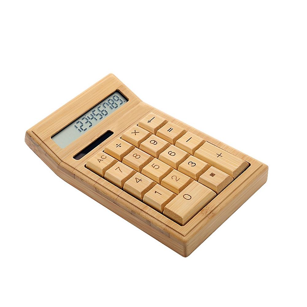 Eco-friendly Bamboo Electronic Calculator Counter Standard Function 12 Digits Solar and Battery Dual Powered For Home Office School Retail Store