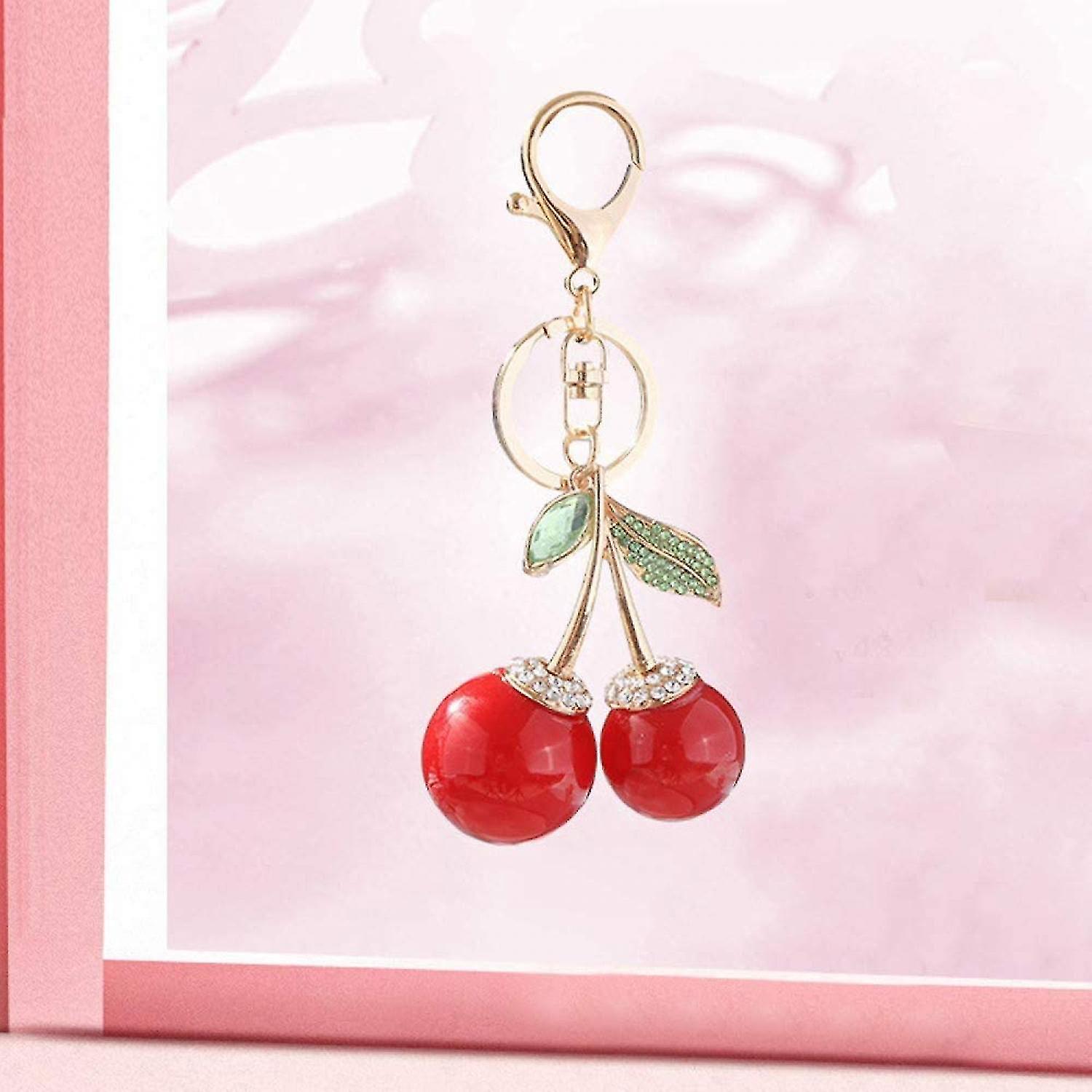 Pearl Red Cherry Keychains Keyrings，rhinestone Alloy Bag Key Chains Xq-jy57