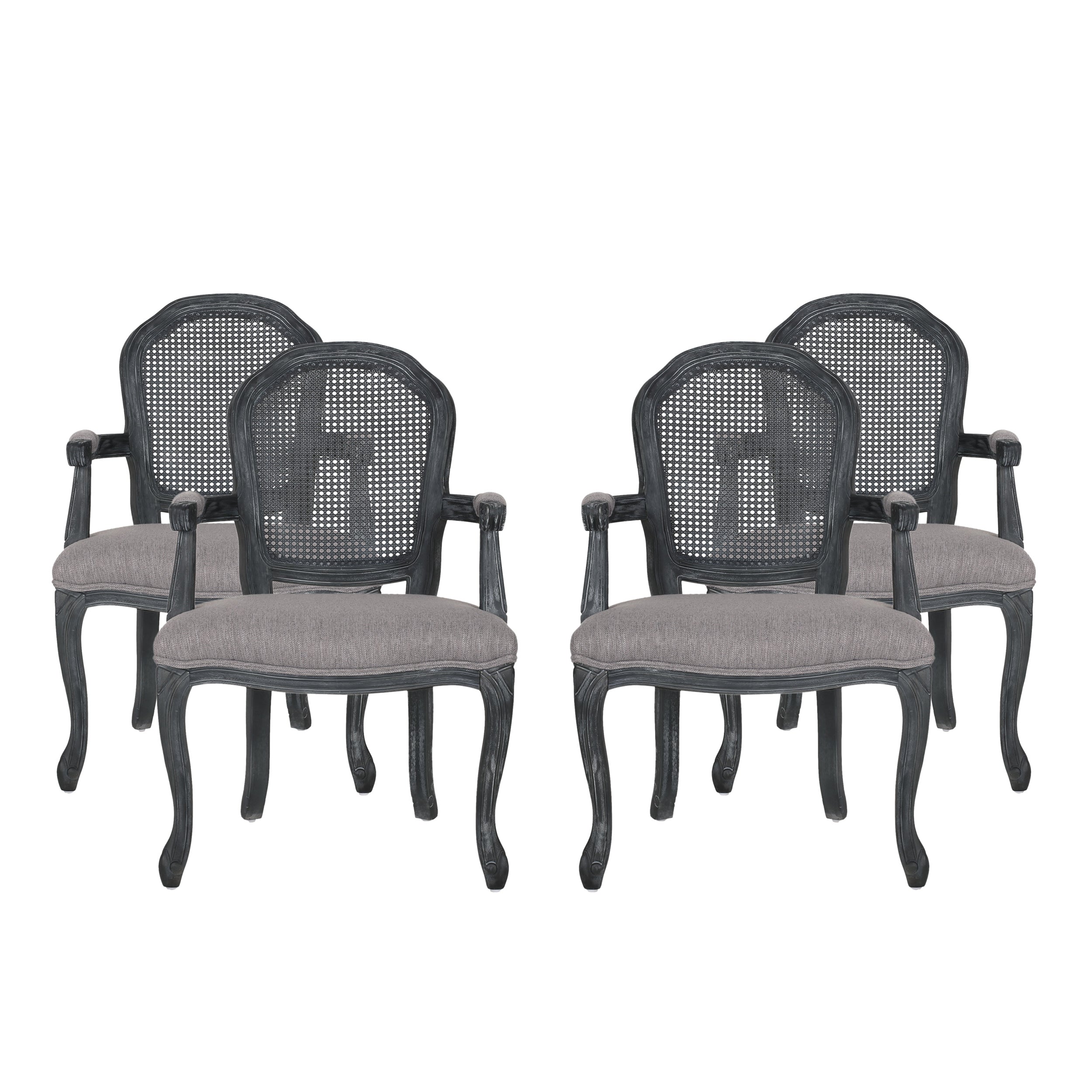 Mariette French Country Wood and Cane Upholstered Dining Chair, Set of 4