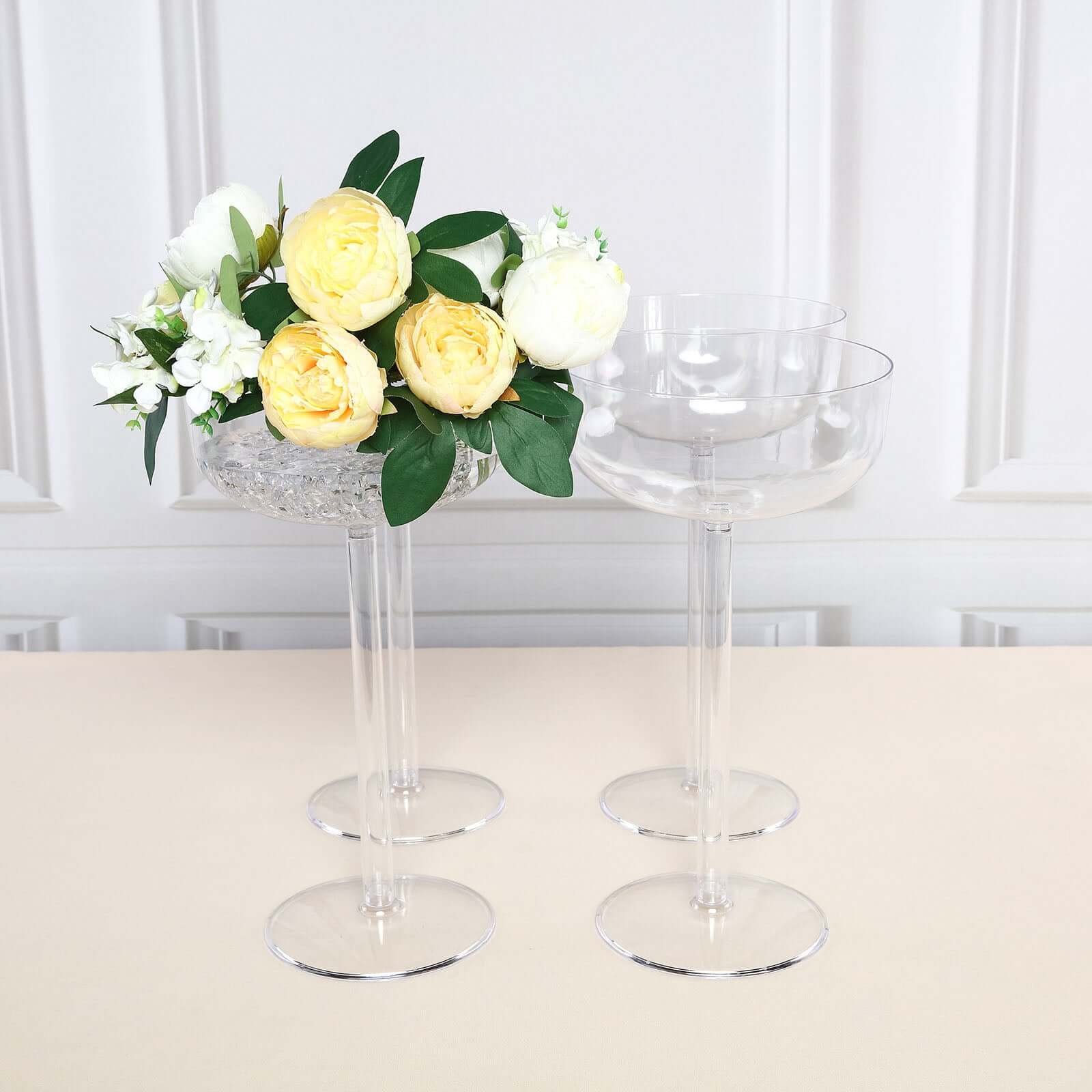 4 Pack Clear Plastic Champagne Glass Flower Vases With Fillable Stems, Wedding Centerpieces 18