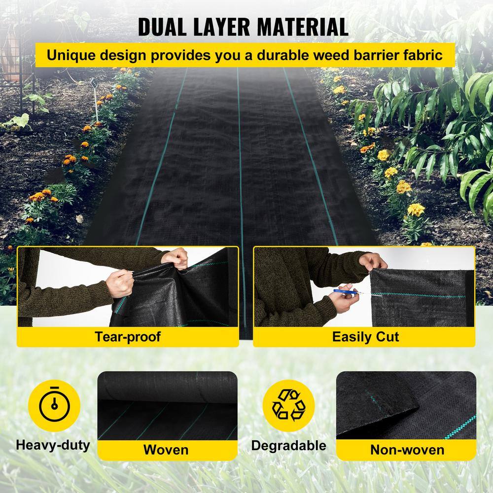 VEVOR 3 ft. x 300 ft. Weed Barrier 5.8 oz. Heavy-Duty PP Material Weed Barrier Landscape Fabric Ground Cover for Garden Black FCBY33005.8OZ8WBLV0