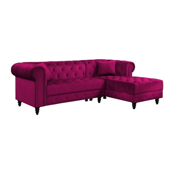 2 Piece Sectional Sofa Set with Chesterfield Design， Red