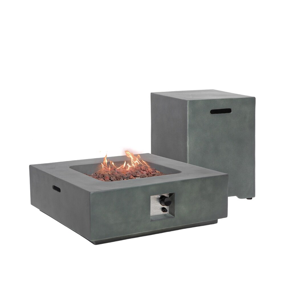 COSIEST 2 Piece Outdoor Square Green Patio Fire Table With Tank Cover