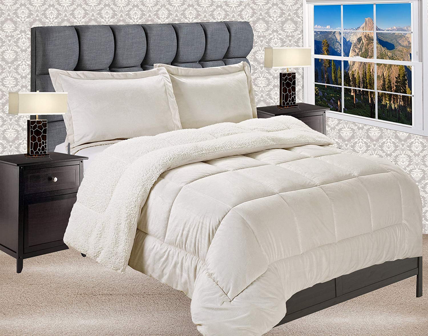 Elegant Comfort Reversible Down Alternative Micro Suede 3 Piece Comforter Set Queen Ivory