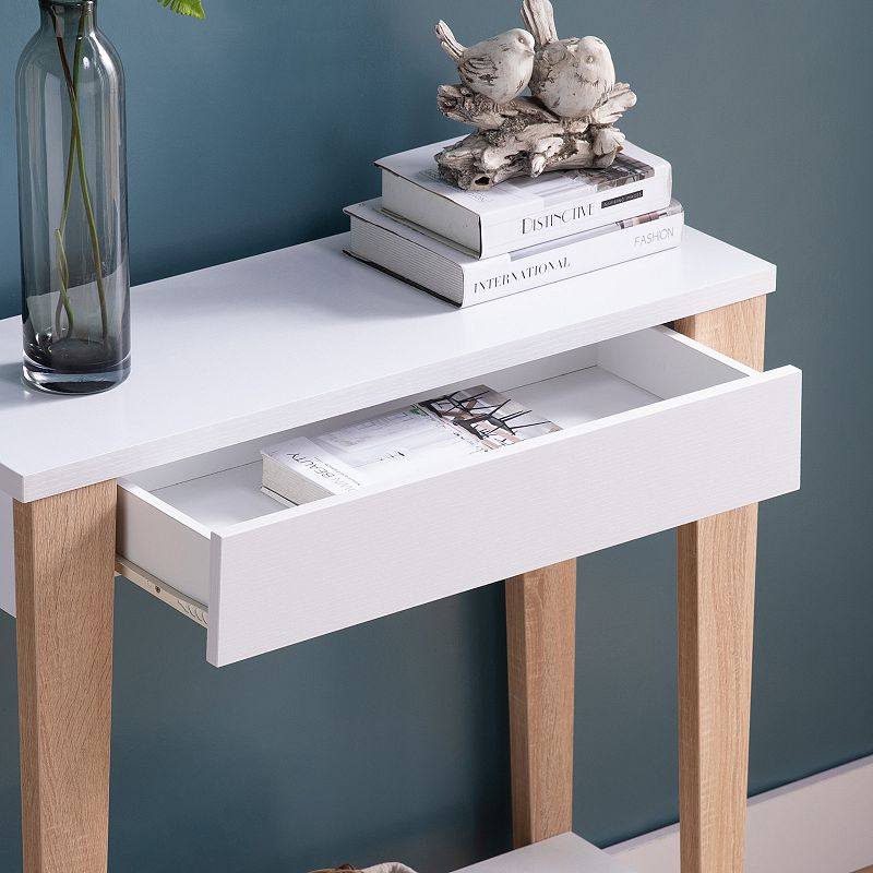 FC Design White and Weathered White Console Bottom Shelf and Drawer