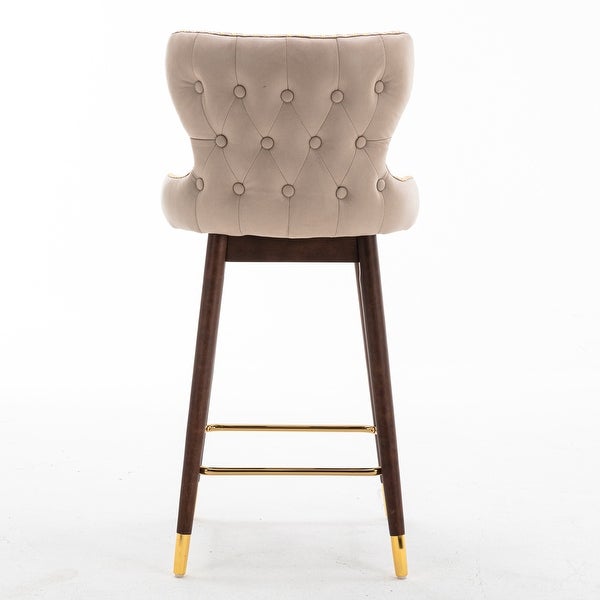 Modern Leathaire Fabric Bar Chairs with Tufted Gold Nailhead Trim Bar Stools and Footrest Set of 2 for Restaurant， Bistro