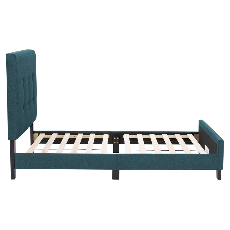 CorLiving Ellery Twin Size Teal Blue Contemporary Fabric Tufted Bed with Slats