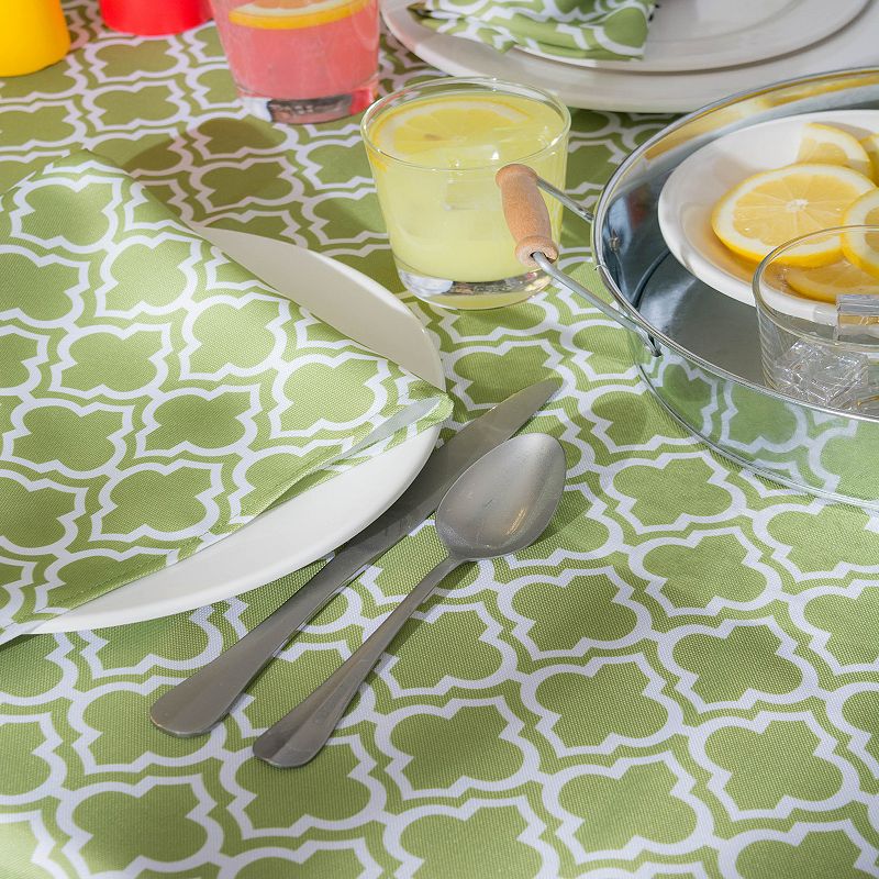 Green and White Lattice Pattern Outdoor Round Tablecloth 60”