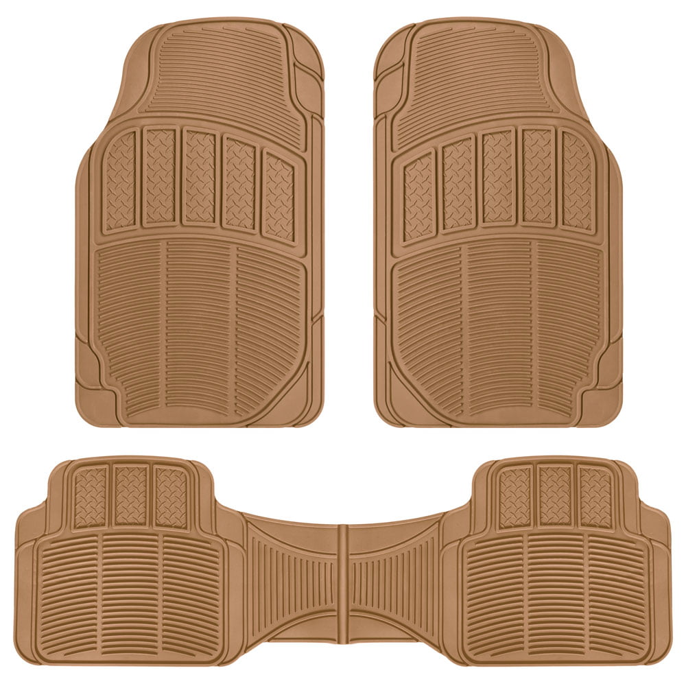 CarXS Proliners Classic Rubber Car Floor Mats - 3pc Front and Rear Heavy Duty Diamond Grid for Car Truck SUV Van - MT-623-BG - Beige