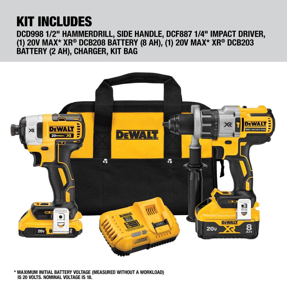 DW 20V MAX* POWER DETECT XR 1/2In Hammer Drill/Driver and Impact Driver Kit DCK299D1W1 from DW