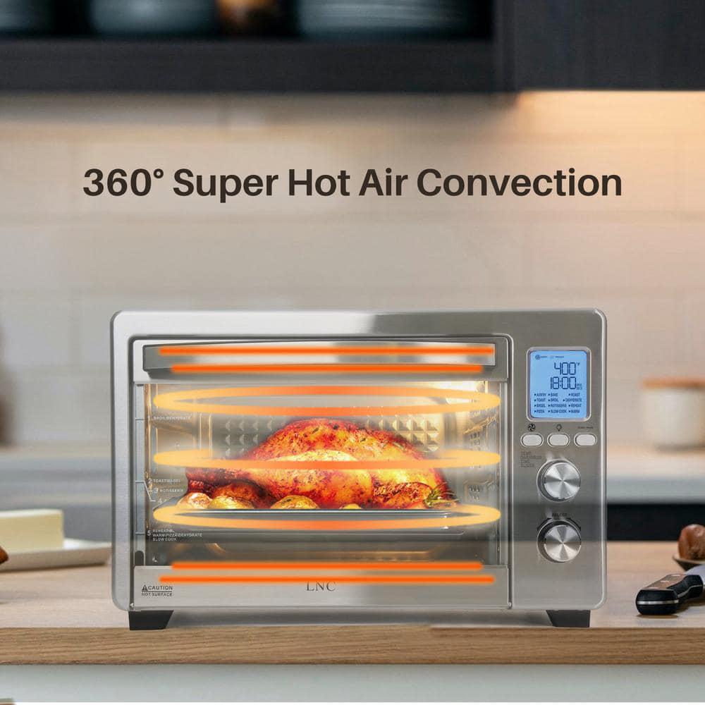 LNC 131Cuft Large Capacity 6Slice Stainless Steel Multifunctional Digital Toaster Oven with 12Cook Modes