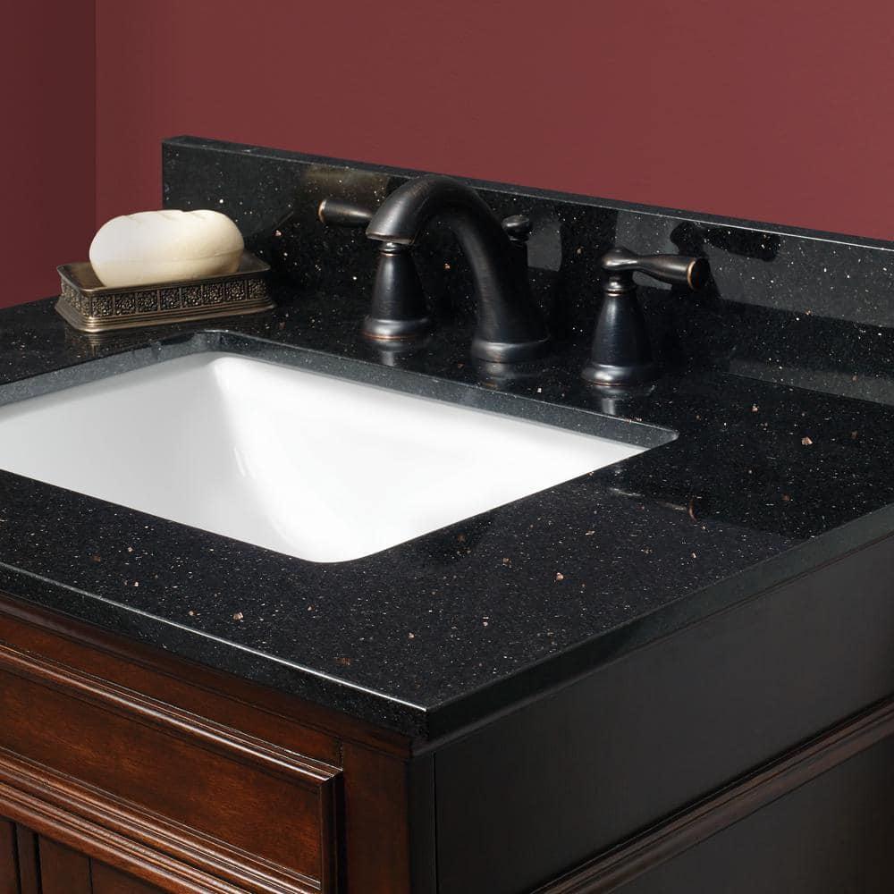 Foremost 25 in W Granite Vanity Top in Black Galaxy with White sink Backsplash and Optional Sidesplash