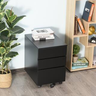 HOMCOM Black 3 Drawer Storage Cabinet Home Office Mobile File Desk Storage Organizer with Wheels 836-150V80BK