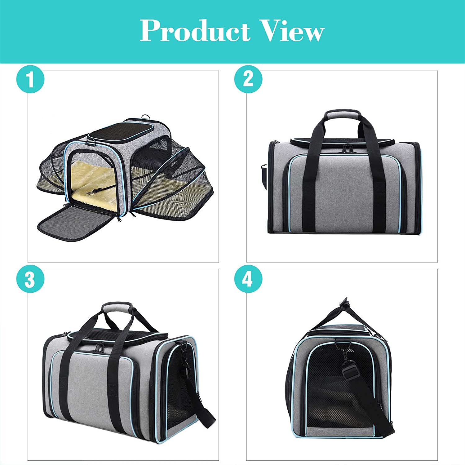 Cat Dog Carrier Airline Approved Expandable Soft-Sided Pet Carrier with Pockets and Removable Fleece Pad for Cats， Puppy and Small Animals