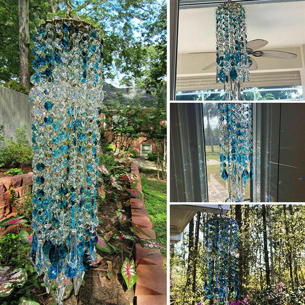 Sufanic Crystal Wind Chimes， 8.4inch Blue Wind Chimes with S Hooks for Indoor Home Garden Patio Decor Gift