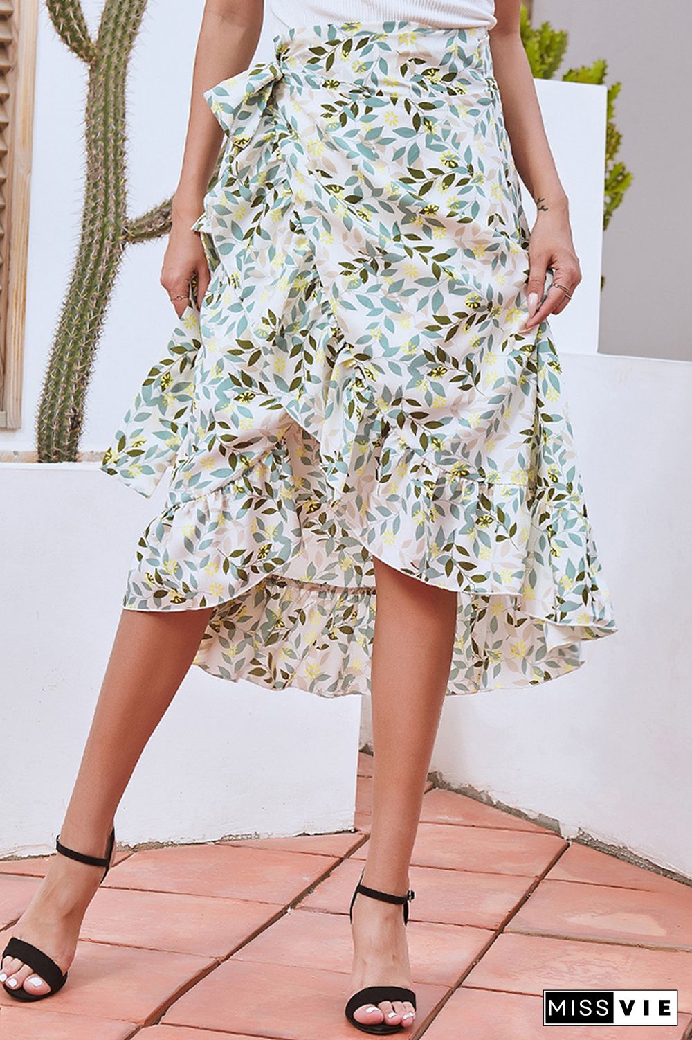 High Waist Split Printing Skirt Dress