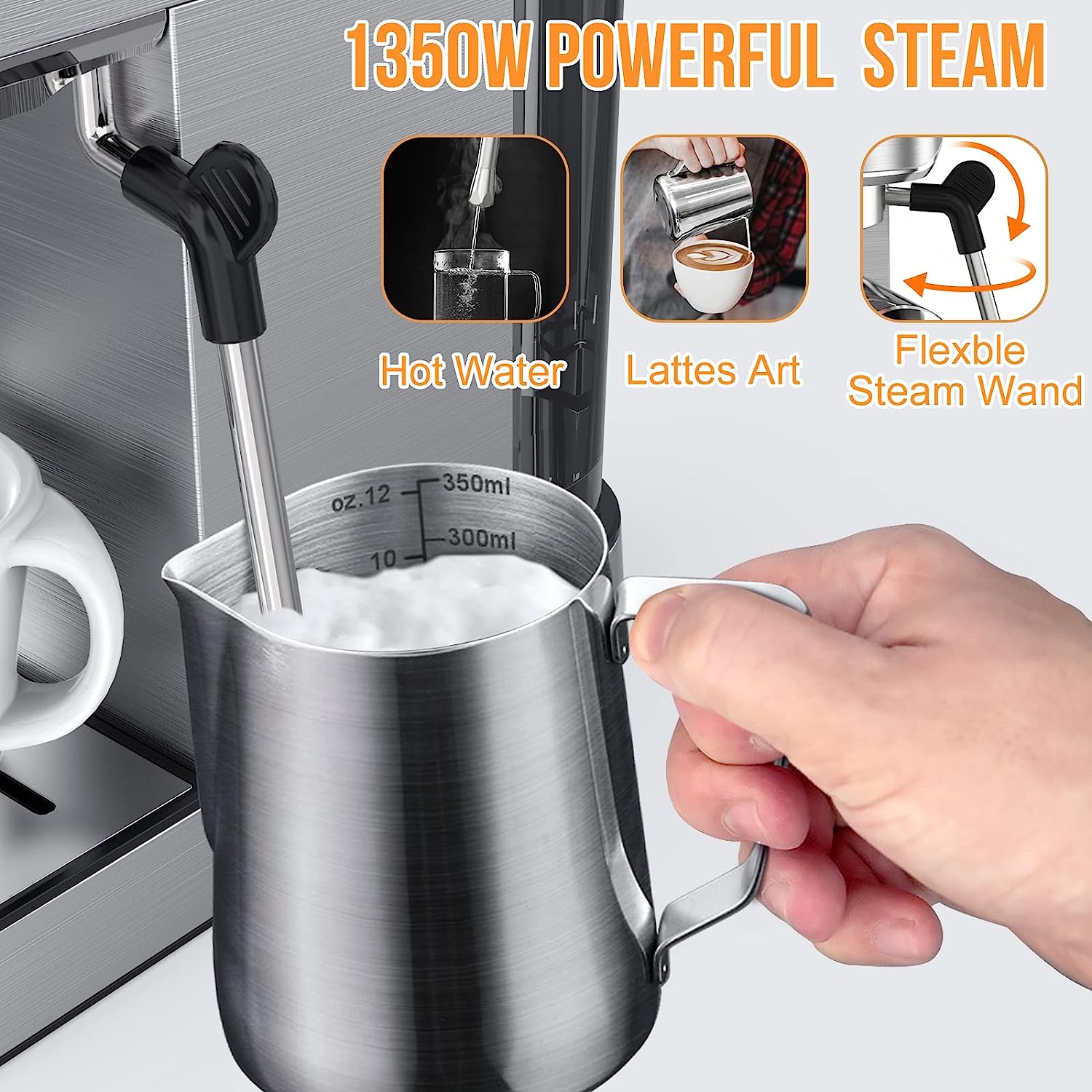 ICUIRE Espresso Machine, 20 Bar Compact Steam Espresso Coffee Machine with Milk Frother, Digital Touch Panel, 37 Oz Removable Water Tank for Espresso Make