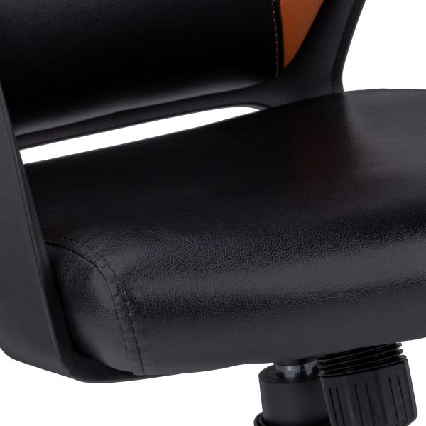 Office Chair， Adjustable Height， Swivel， Ergonomic， Armrests， Computer Desk， Work， Black And Brown Leather Look， Black Metal， Contemporary， Modern