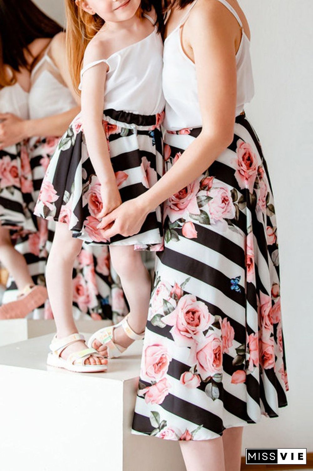 Striped Print Mother-daughter Dress Wholesale