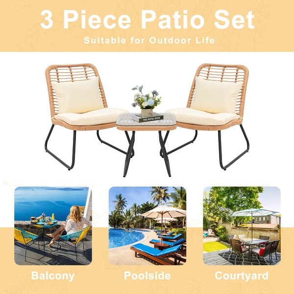 Patio Furniture Sets Rattan Wicker Outdoor Bistro Sets with Cushions (Set of 3)