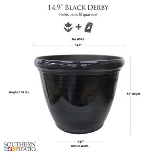 Vigoro 14.9 in. Oakland Large Black High-Density Resin Planter (14.9 in. D x 12 in. H) With Drainage Hole HDR-088745