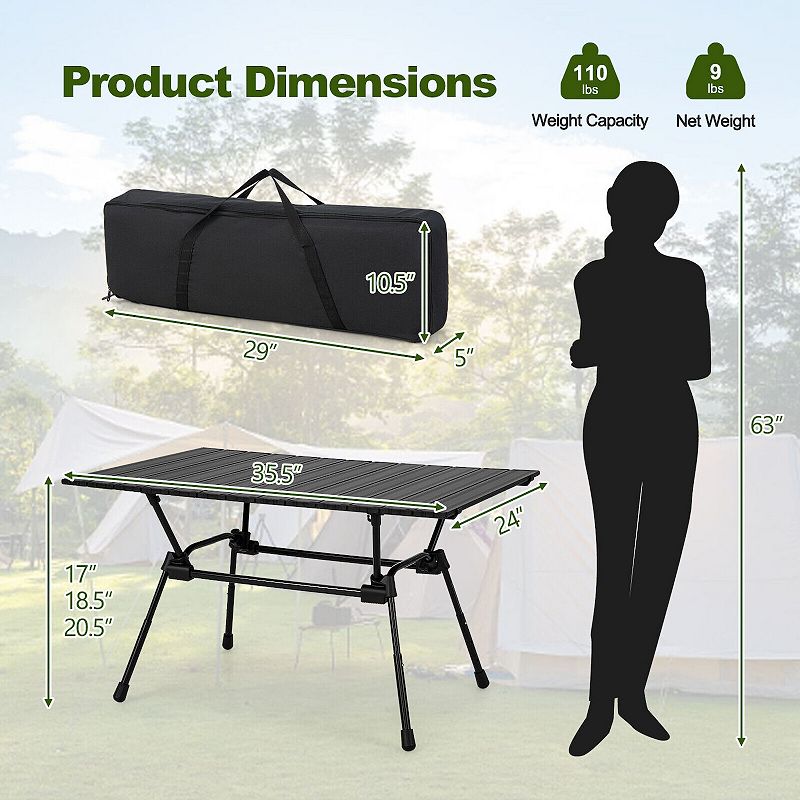 Folding Heavy-Duty Aluminum Camping Table with Carrying Bag