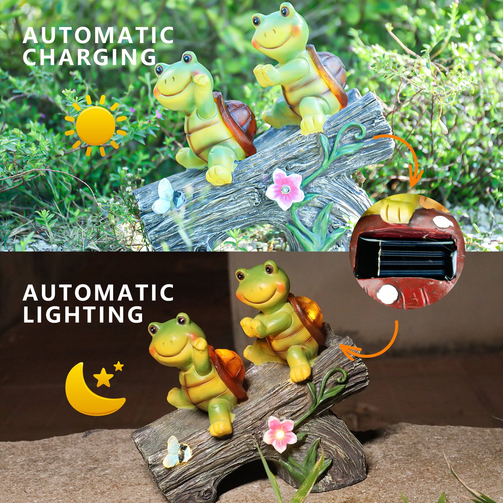 MUMTOP Funny Turtles Resin Solar Light Garden Decoration LED Statue Figurine Outdoor Ornaments