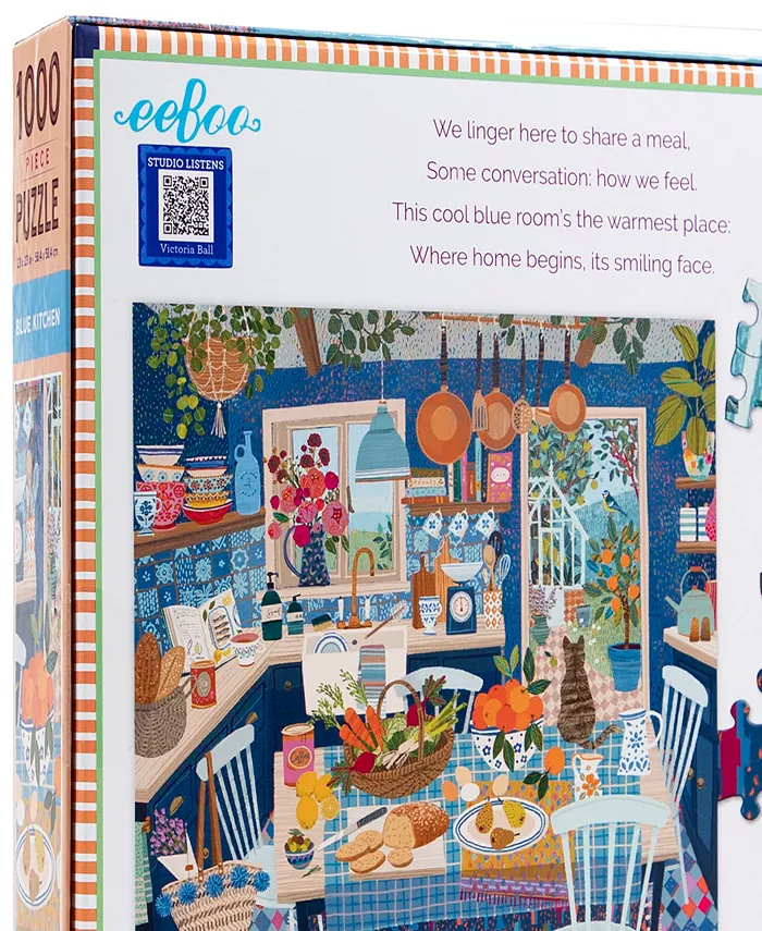 Eeboo Piece And Love Blue Kitchen 1000 Piece Square Adult Jigsaw Puzzle Set  Ages 14 years and up