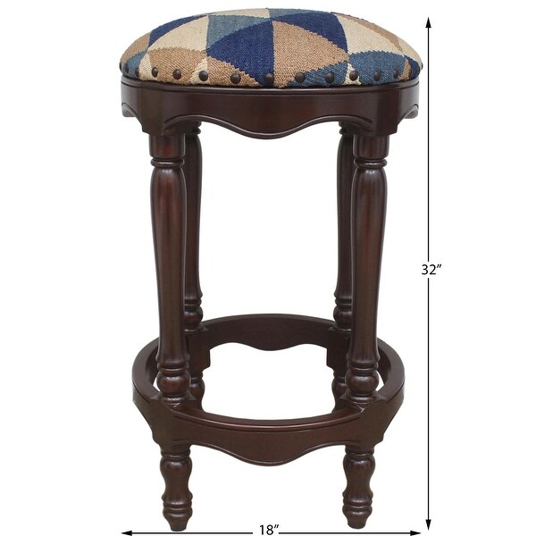 Shabby Chic Kilim Wood Bar Stool Jeffrey Blue Beige - 18