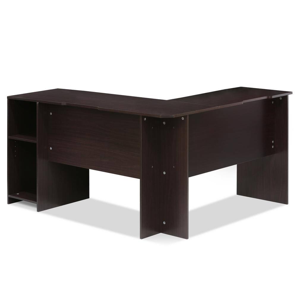 Furinno 54 in. L-Shaped Espresso Computer Desk with Shelves 16084EX