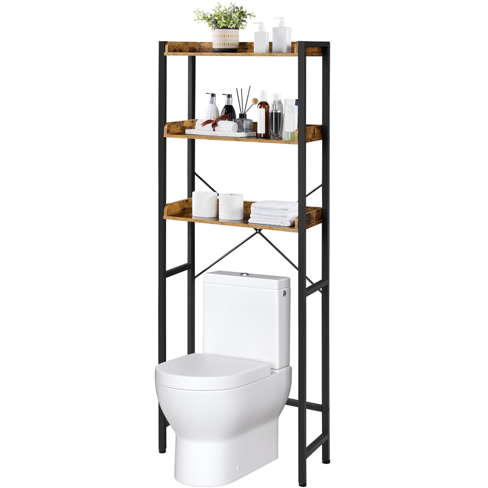 Yaheetech 3-Tier Over-the-Toilet Storage with Metal Construction and Wooden Open Shelf for Home, Mudroom and Toilet, Rustic Brown