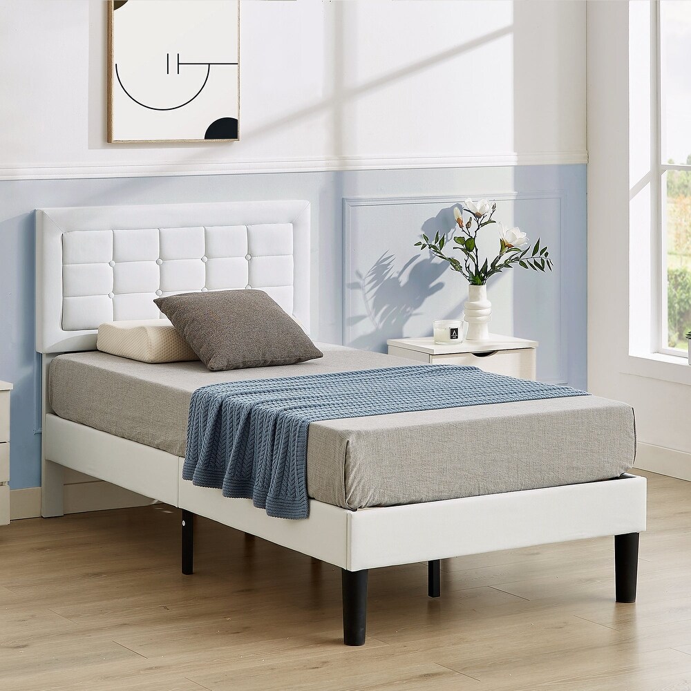 VECELO Tufted Upholstered Bed with Adjustable Headboard  Dark Grey Beige Blue Bed