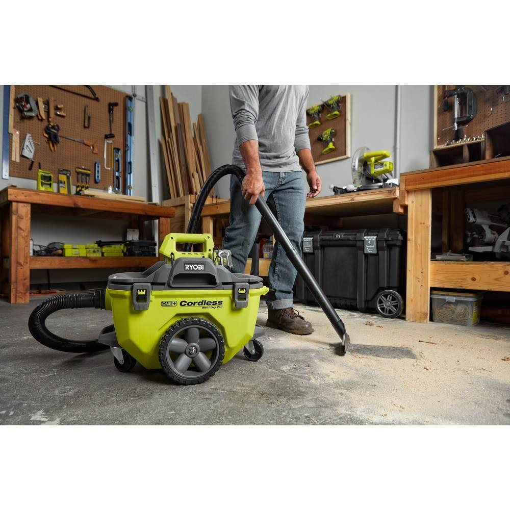 RYOBI ONE+ 18V 6 Gal. Cordless WetDry Vacuum (Tool Only) with Hose Crevice Tool Floor Nozzle and Extension Wand P770