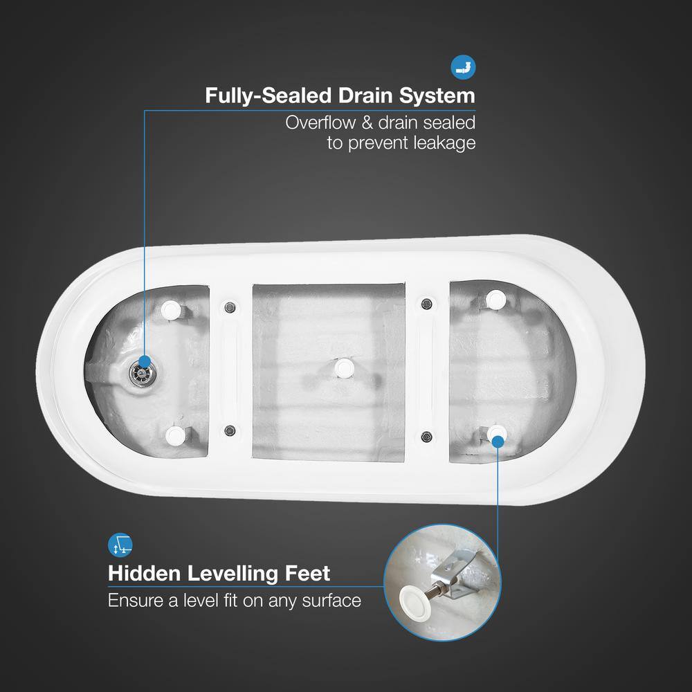 OVE Decors Ruby 65 in. Acrylic Freestanding Flatbottom Bathtub in White with Overflow and Drain in Chrome Included RUBY65
