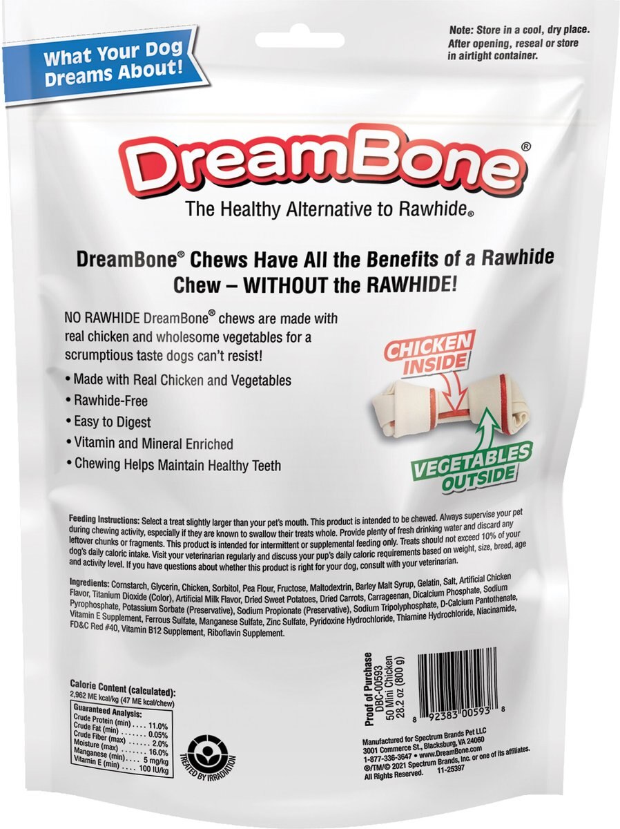 DreamBone Mini Chews Chicken Flavor  Dog Treats， 50 count